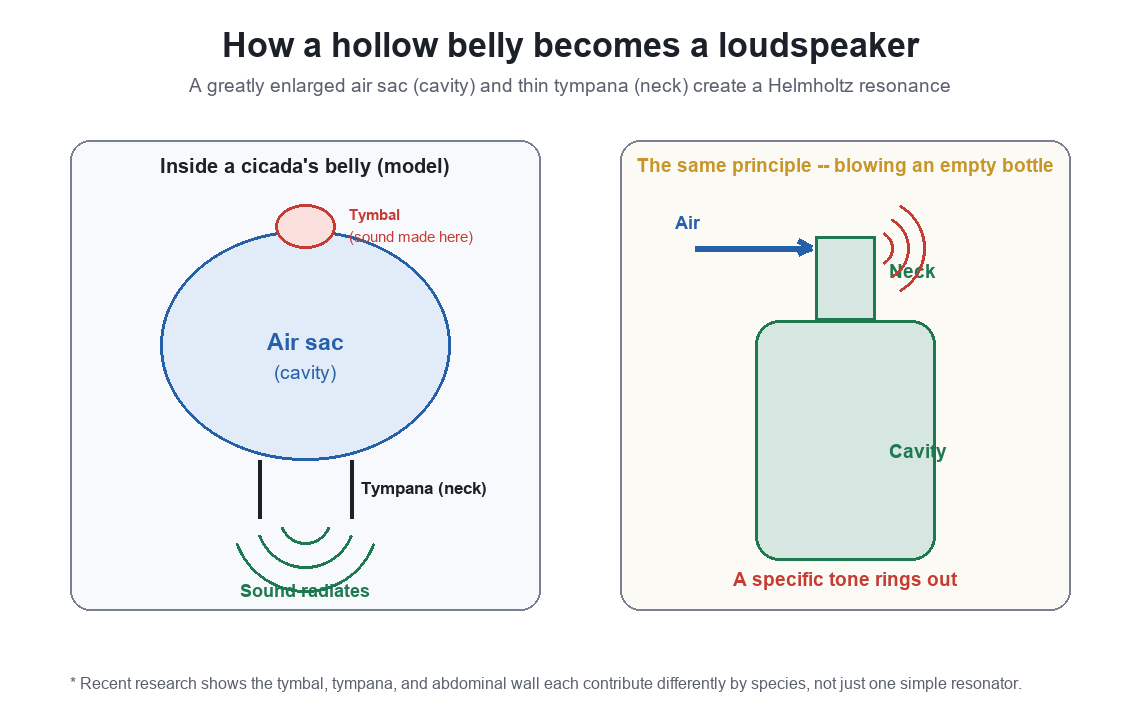 Diagram of the air sac and tympana acting as a Helmholtz resonator