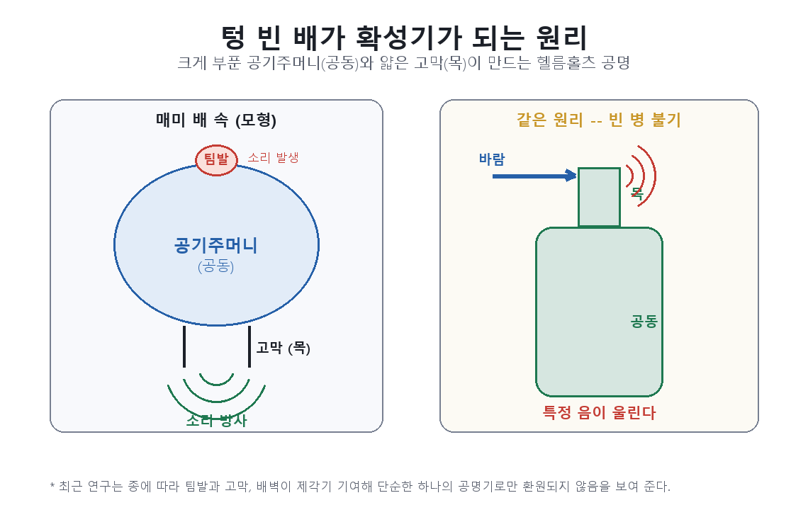 Diagram of the air sac and tympana acting as a Helmholtz resonator