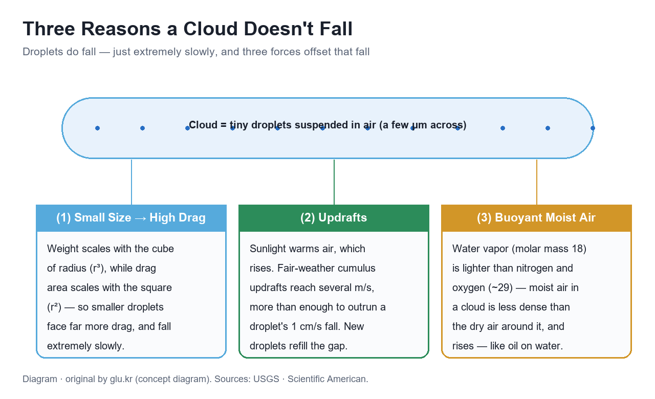 Diagram summarizing the three reasons a cloud does not fall