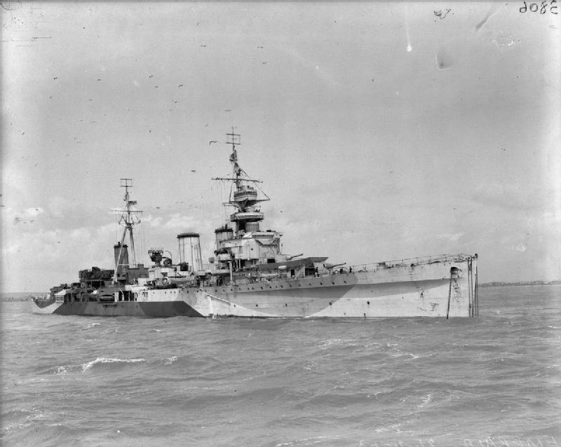 The British Royal Navy cruiser HMS Emerald crossing the Atlantic in 1940. She carried securities in the early shipments of Operation Fish.