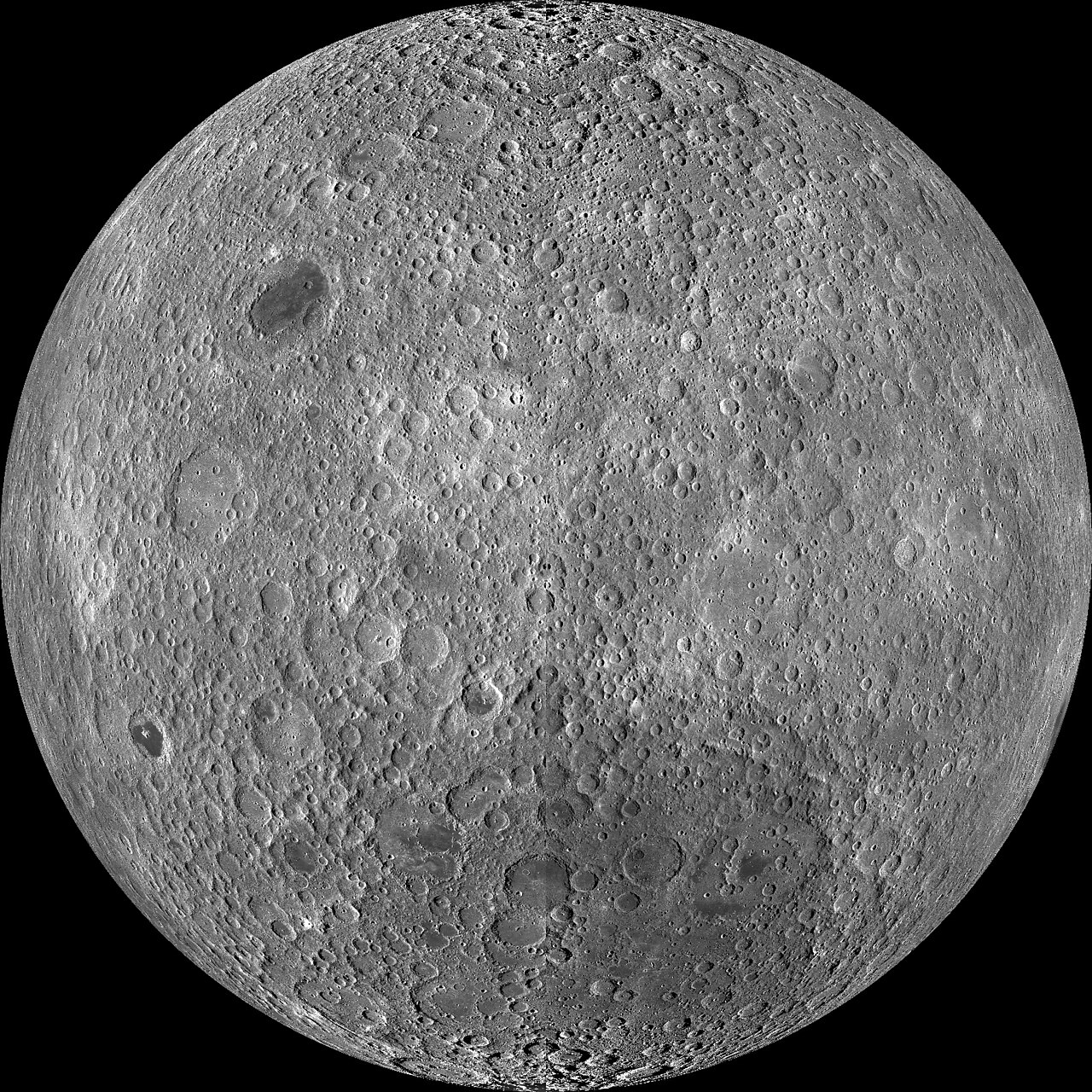 The heavily cratered far side of the Moon with almost no dark seas