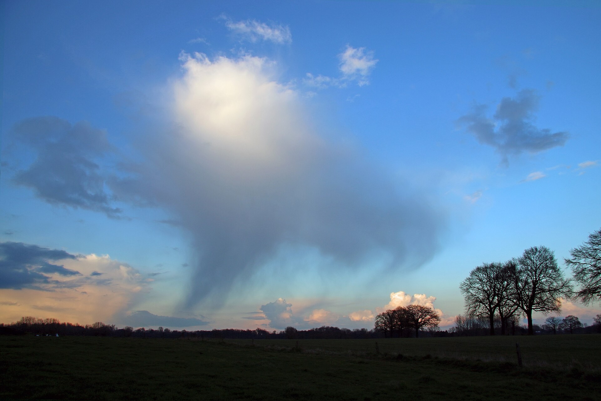 A shaft of rain (virga) trailing down beneath a cloud