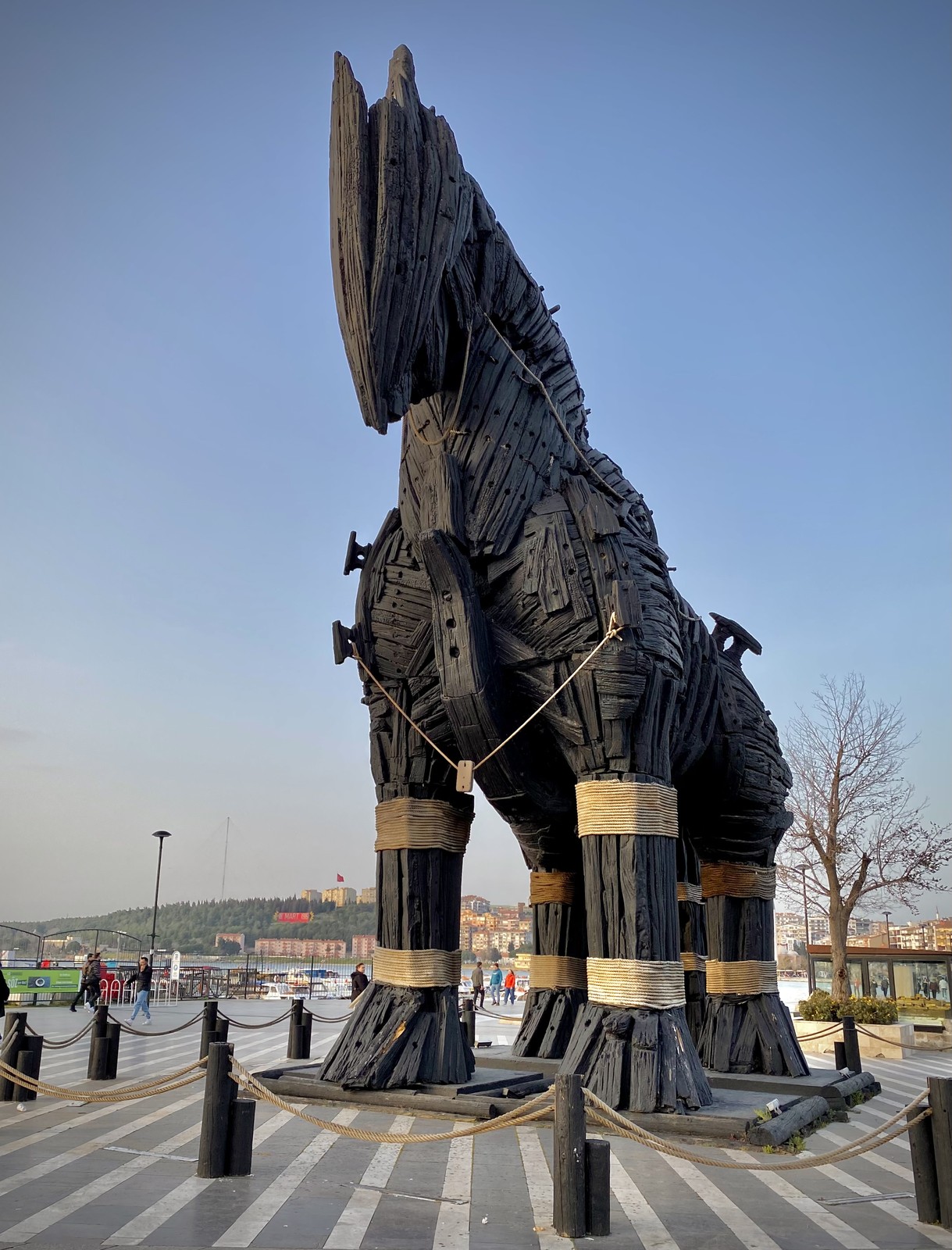 A modern horse sculpture on display on the Çanakkale coast in Turkey, a prop from the film Troy