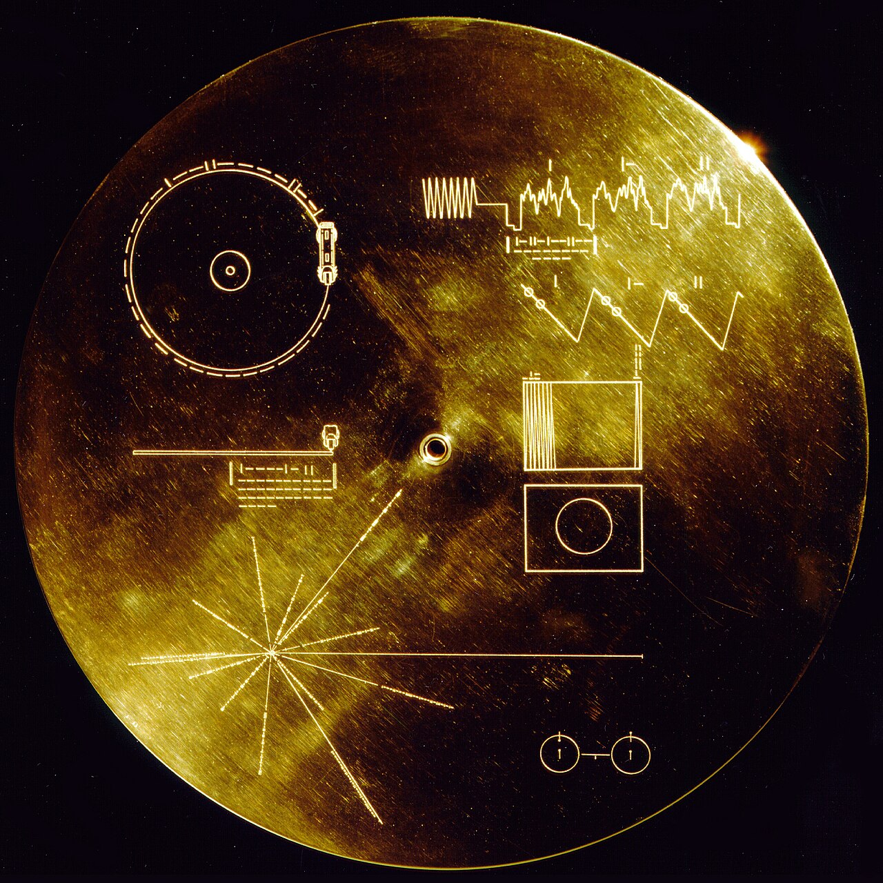 Playback-instruction diagrams etched into a gold aluminum cover