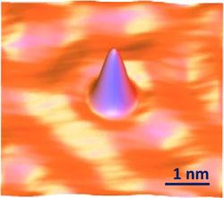 Image of a single cobalt atom captured with a scanning tunneling microscope
